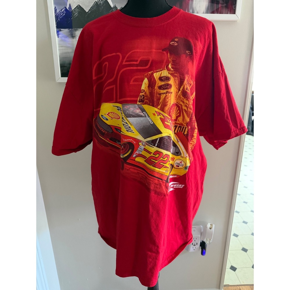 Gildan Joey Logano 22 Shell Pennzoil NASCAR Racing T-Shirt Red Mens 2XL Graphic